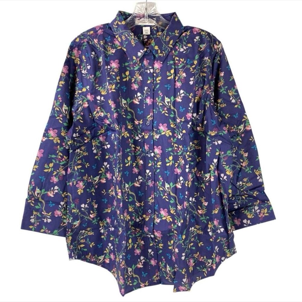 Coldwater Creek Birds Of Song No Iron 3/4 Sleeve Top Size 18W India Ink
